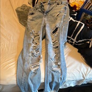 American Eagle Outfitters Ripped Light Blue Boyfriend Jeans